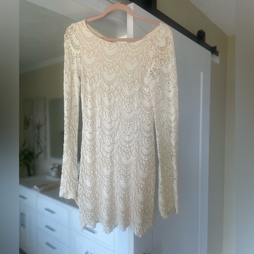 Nightcap Cream Lace Long Sleeved Mini Dress